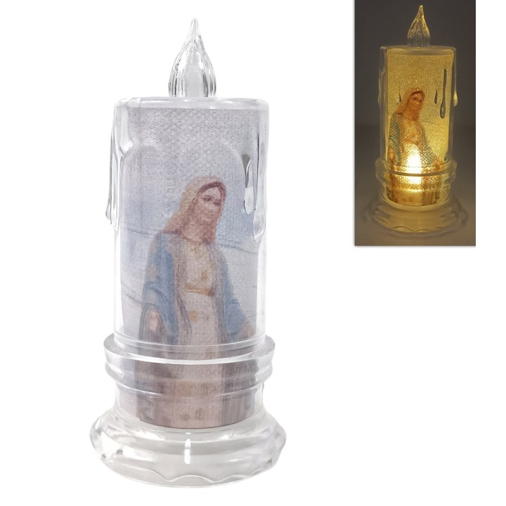 Vela con imagen de la Virgen y led blanco cálido a pilas 11 cm