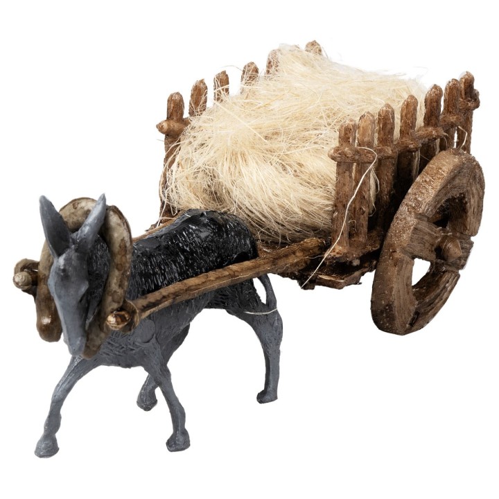Donkey with hay cart cm 12x5.5x4.5 h