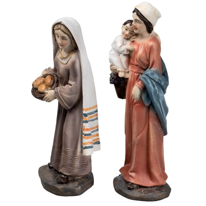 Set due donne con bambino in resina 10 cm