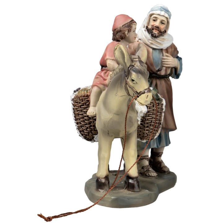 Padre con bimbo sull'asino in resina 10 cm