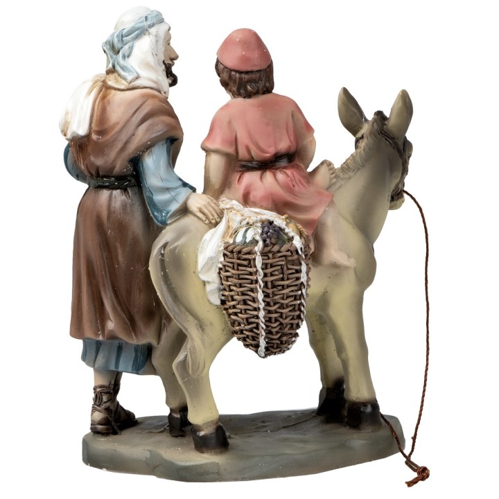 Padre con bimbo sull'asino in resina 10 cm