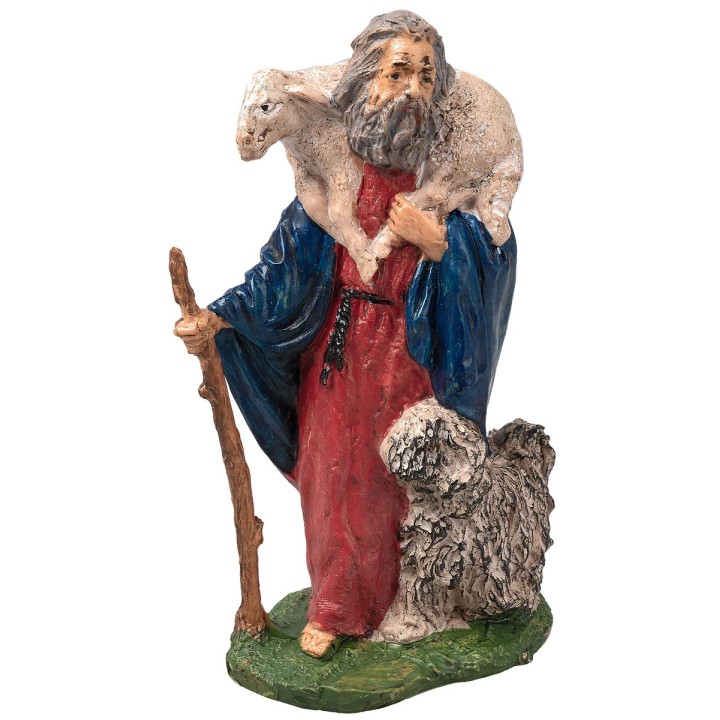 Shepherd with dog and sheep on shoulders 13 cm