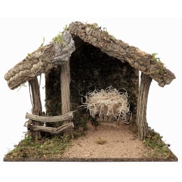 Wood and cork hut for Nativity cm 50x28x40 h