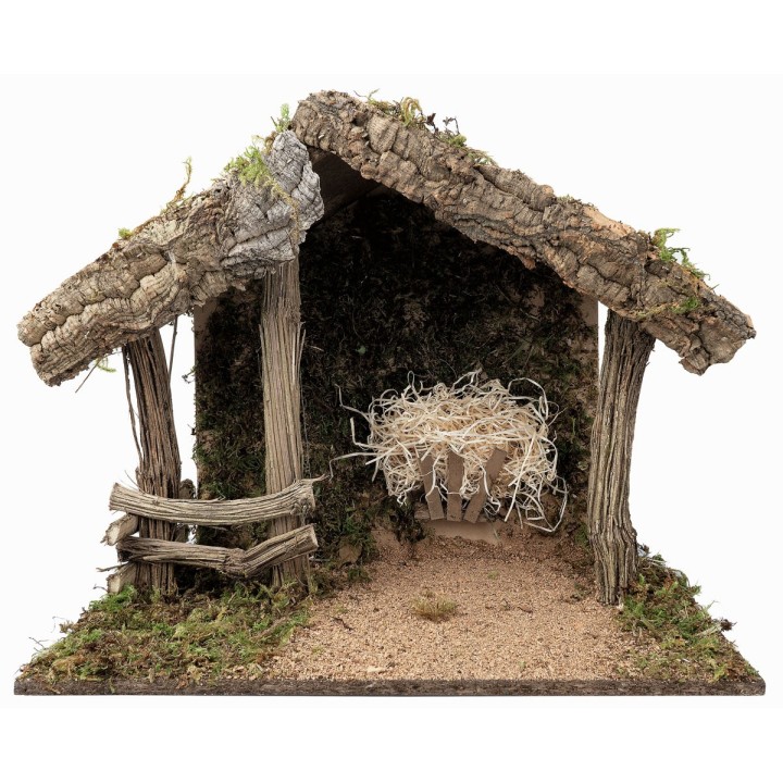 Wood and cork hut for Nativity cm 50x28x40 h