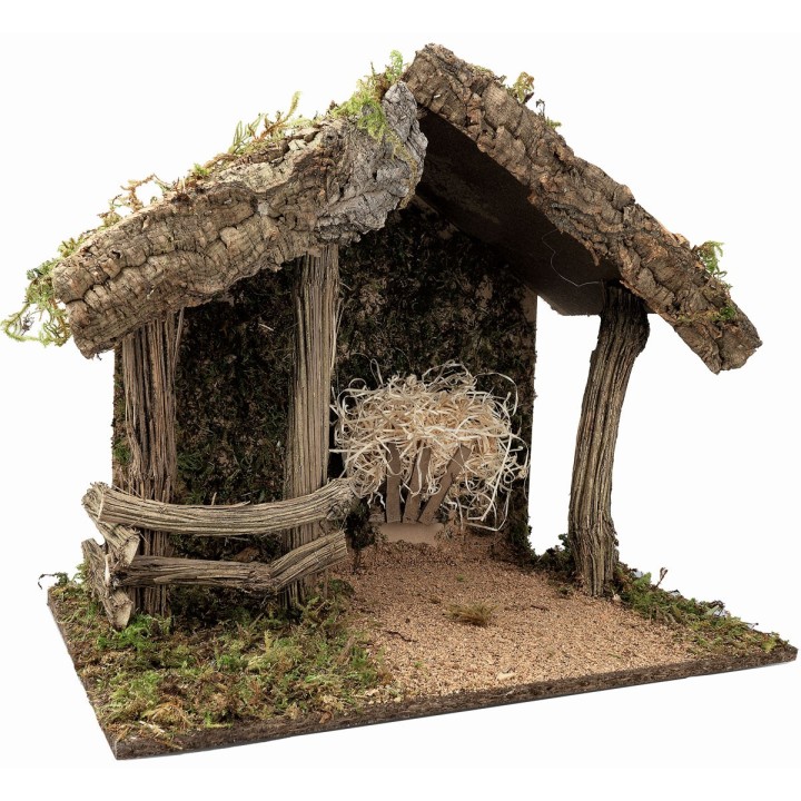Wood and cork hut for Nativity cm 50x28x40 h