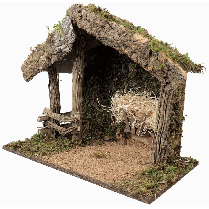 Cabaña de madera y corcho para Natividad cm 50x28x40 h