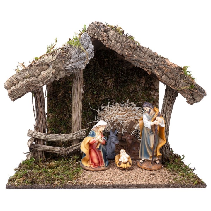 Wood and cork hut for Nativity cm 50x28x40 h