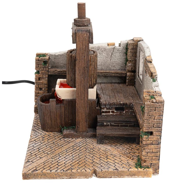 Nativity scene cellar with working wine press and pump -