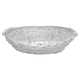 Oval basket with handles in white wicker cm 55x42x12 h