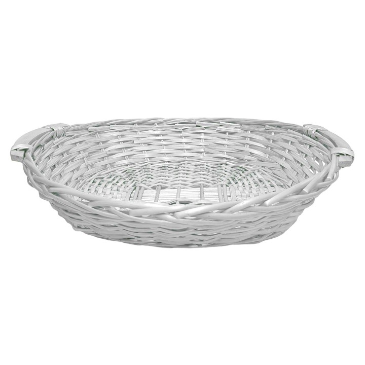 Oval basket with handles in white wicker cm 55x42x12 h