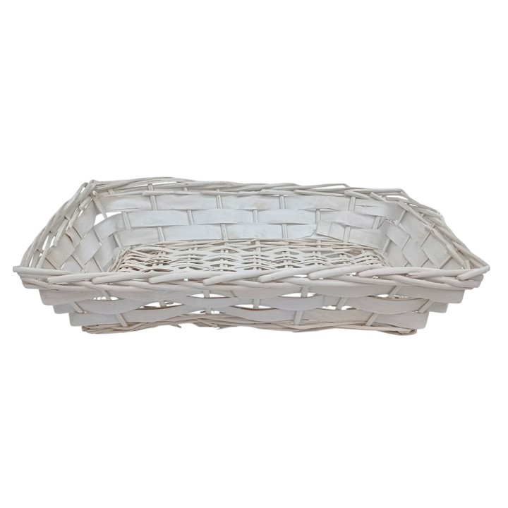 White wicker rectangular basket 50x34x11 cm h