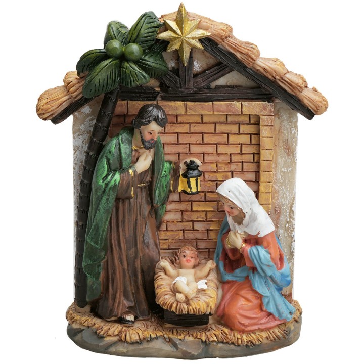 Natividad bloque con cabaña en resina cm 9x4x13,5 h