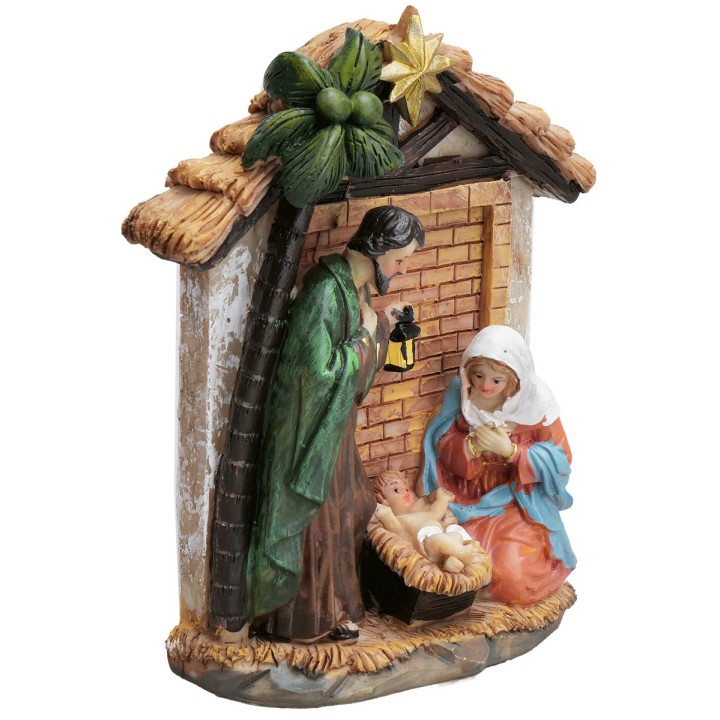 Natividad bloque con cabaña en resina cm 9x4x13,5 h