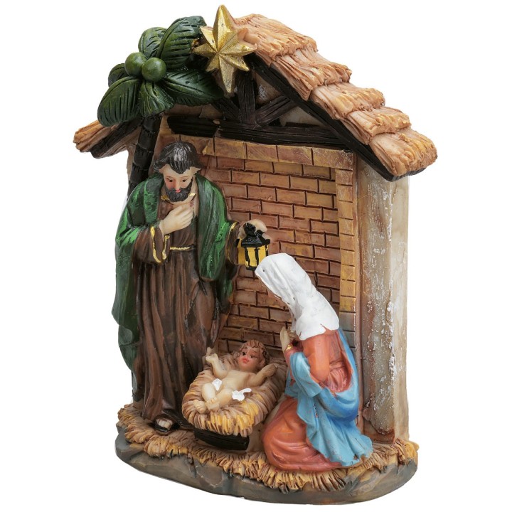 Natividad bloque con cabaña en resina cm 9x4x13,5 h