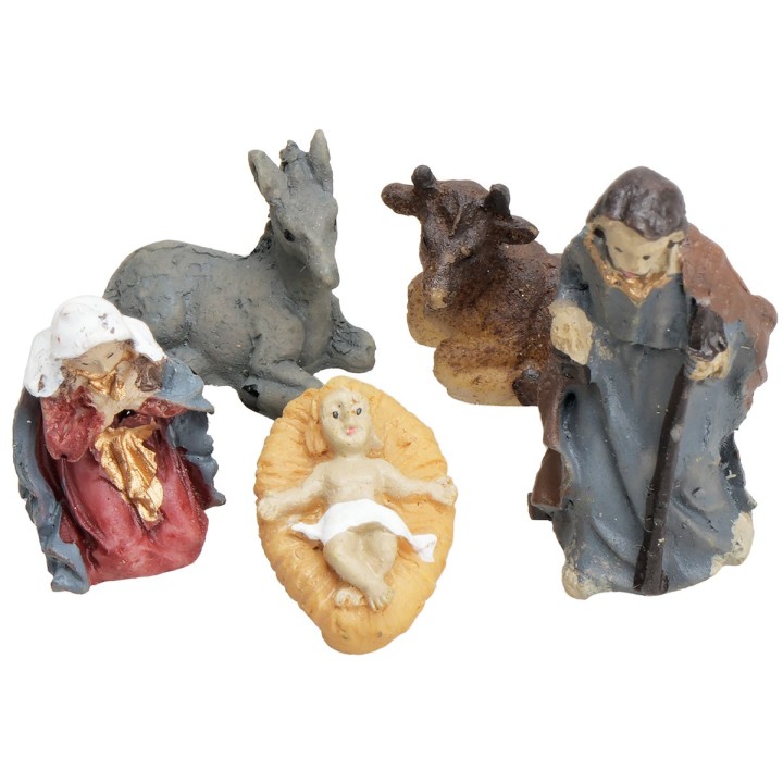 Mini Natividad 5 figuras en resina 3 cm
