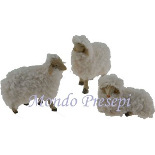 Set 3 pecore in resina con lana per statue cm 10