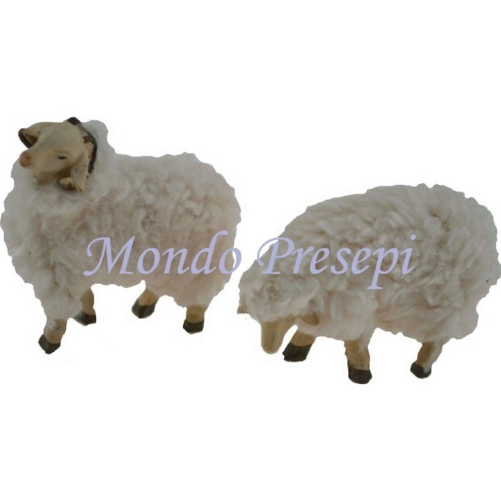 Set 2 pecore in resina con lana per statue cm 10