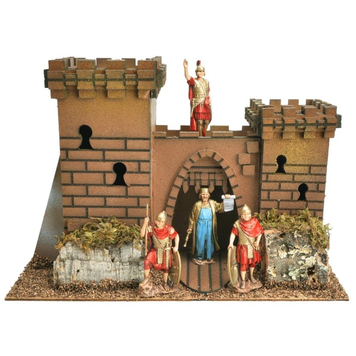 Castillo con doble torre y portón en arco para pesebre cm