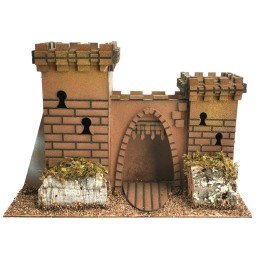Castle with double tower and arched gate for nativity scene cm