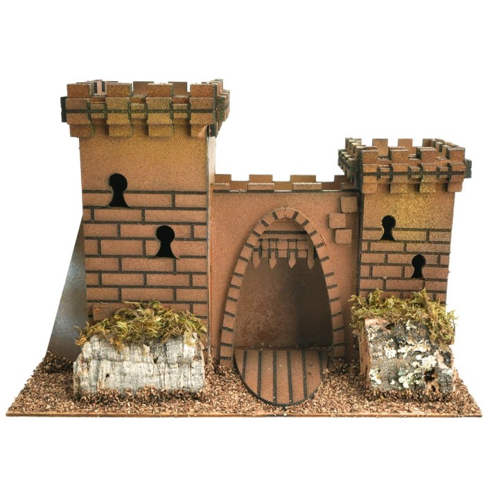 Castle with double tower and arched gate for nativity scene cm