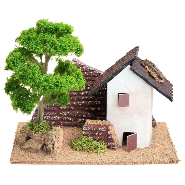 Casita con árbol para belén cm 16x8,5x13,5 h