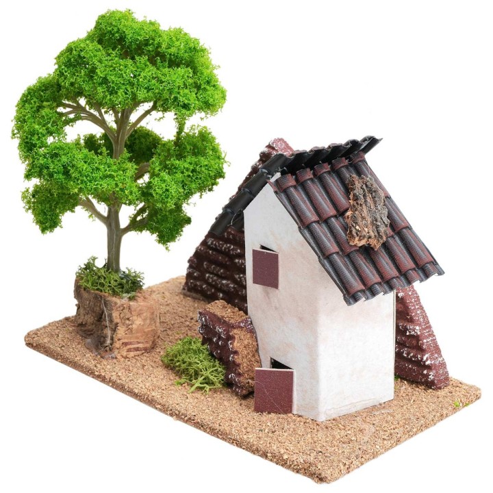House with tree for nativity scene cm 16x8.5x13.5 h