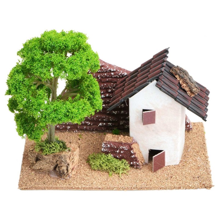 House with tree for nativity scene cm 16x8.5x13.5 h