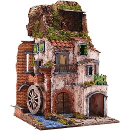 Pueblo iluminado con molino funcionando cm 40x40x65 h