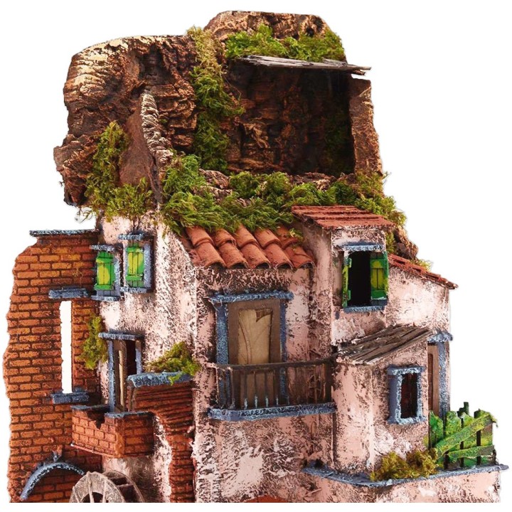 Illuminated village with working mill cm 40x40x65 h