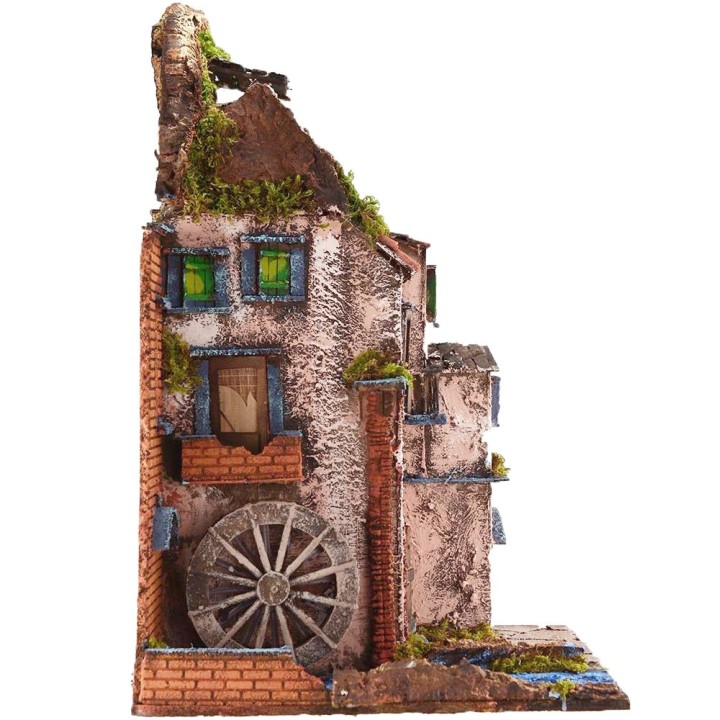 Pueblo iluminado con molino funcionando cm 40x40x65 h