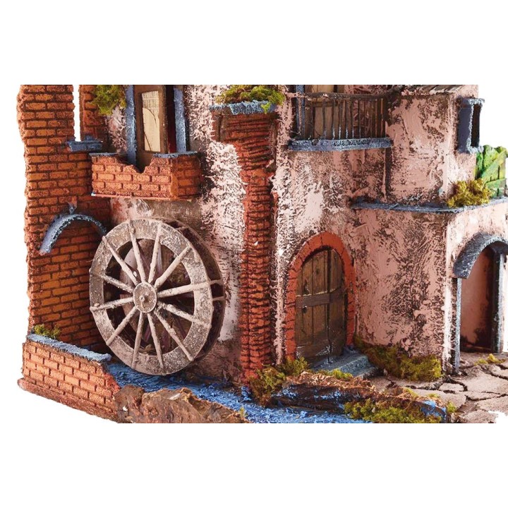 Pueblo iluminado con molino funcionando cm 40x40x65 h
