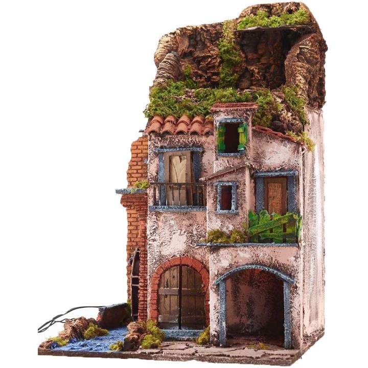 Pueblo iluminado con molino funcionando cm 40x40x65 h