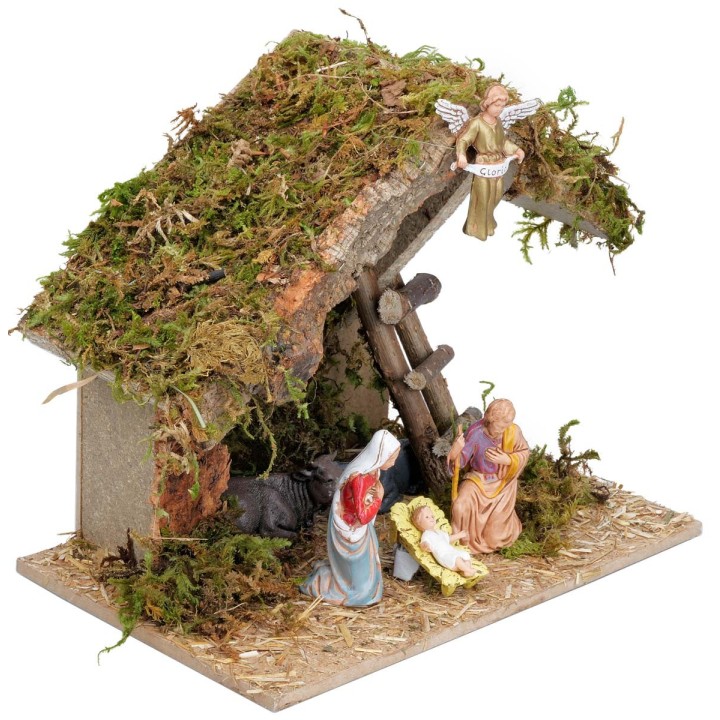 Hut with Nativity 8 cm Landi cm 23.5x15x19.5 h