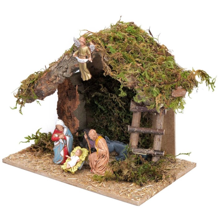 Capanna con Natività 8 cm Landi cm 23,5x15x19,5 h