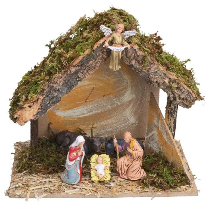 Capanna con Natività completa e staccionata laterale cm