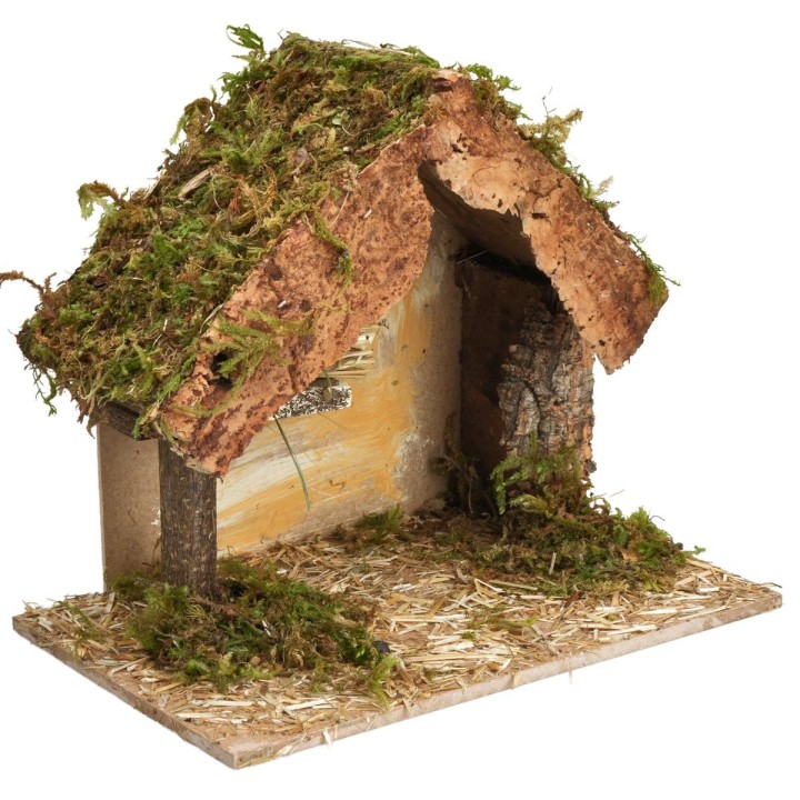 Stable with straw for nativity scene cm 23.5x14.5x20 h