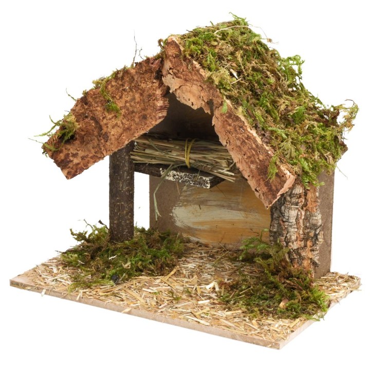 Stable with straw for nativity scene cm 23.5x14.5x20 h