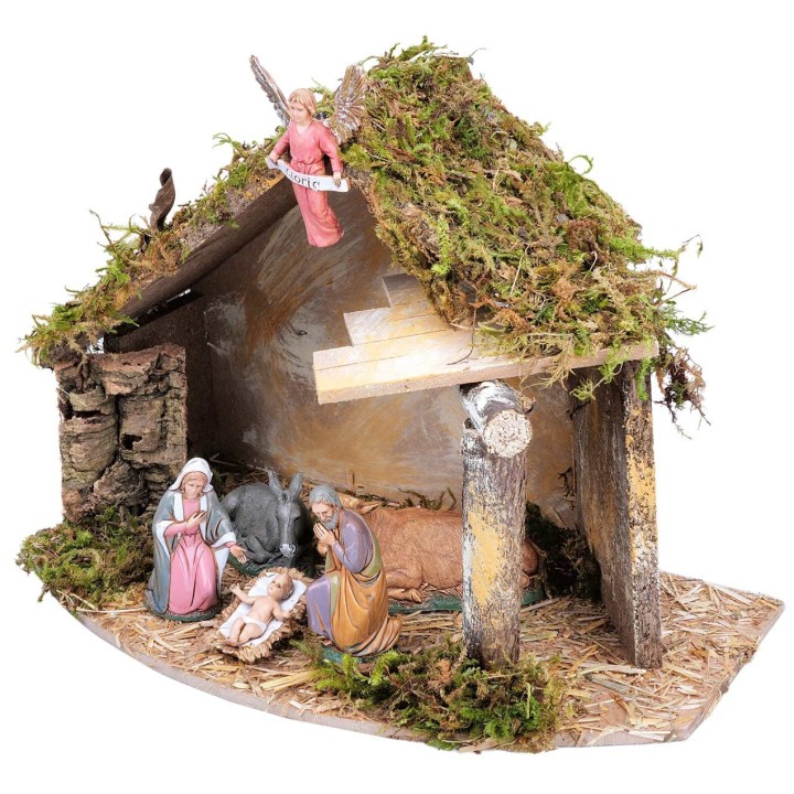 Hut with side canopy complete with Landi statues cm 32x18x23 h