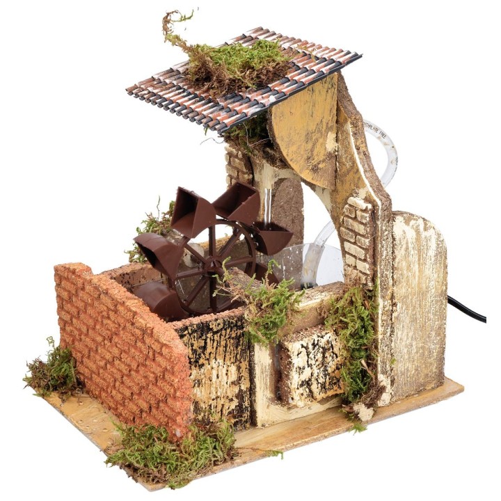 Molino de agua funcionando con muro frontal, cm 23x18x23 h