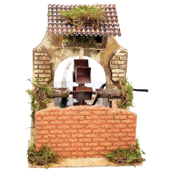 Mulino ad acqua funzionante con muretto frontale, cm 23x18x23 h