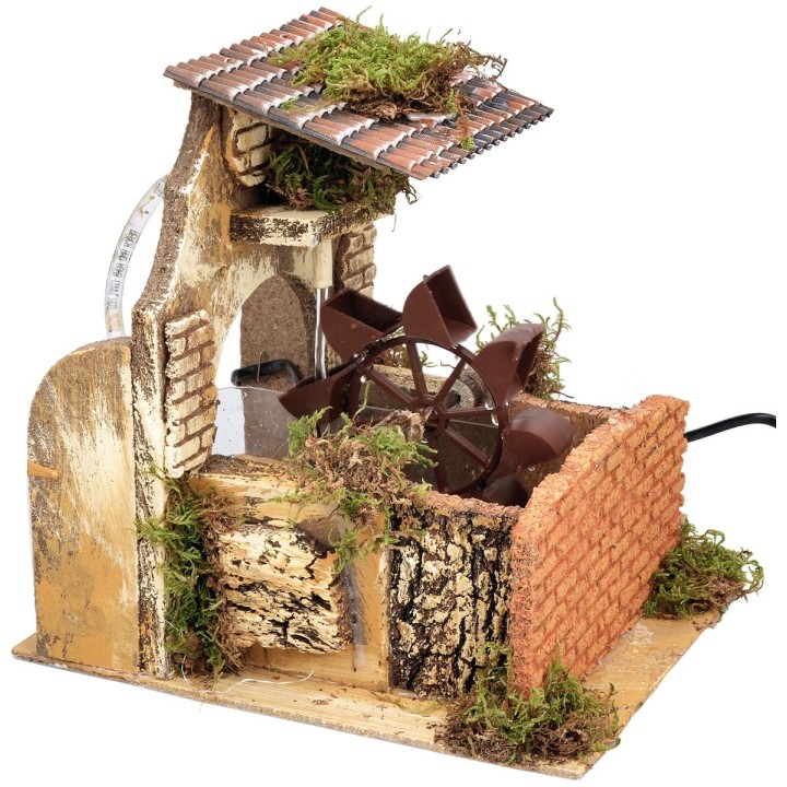 Functioning water mill with front wall, cm 23x18x23 h