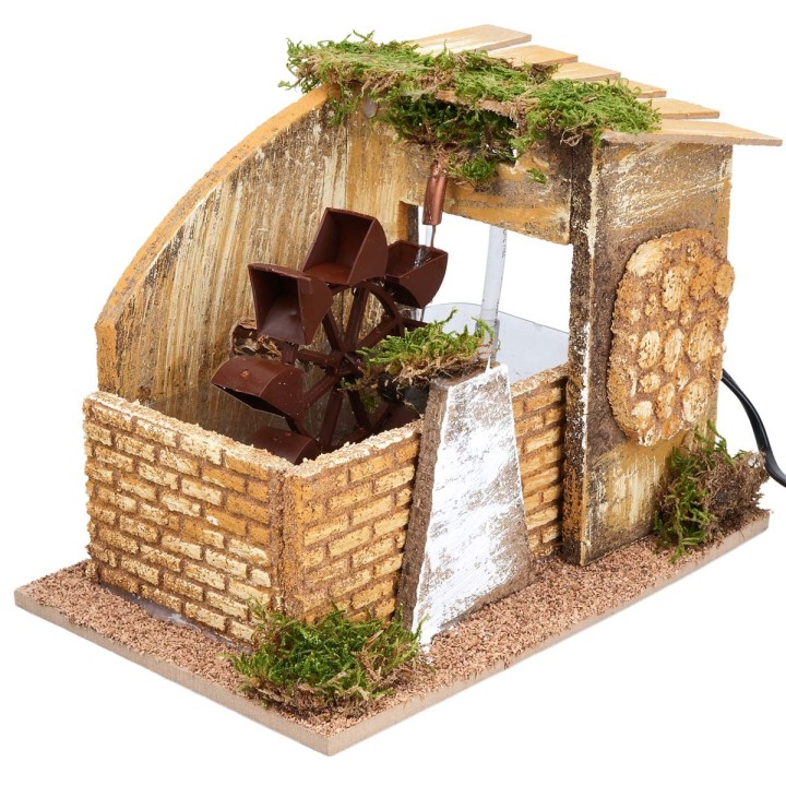 Working water mill with side wheel, cm 24.5x16x18.5 h