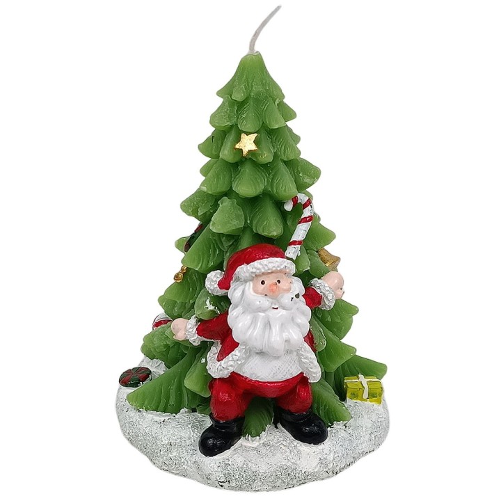 Christmas Candle with tree and Santa Claus cm 13.5 h