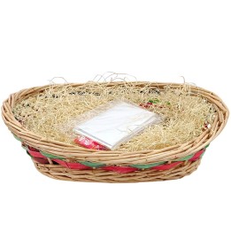 Cesta ovalada en mimbre rojo y verde con kit cm 41x35x15h