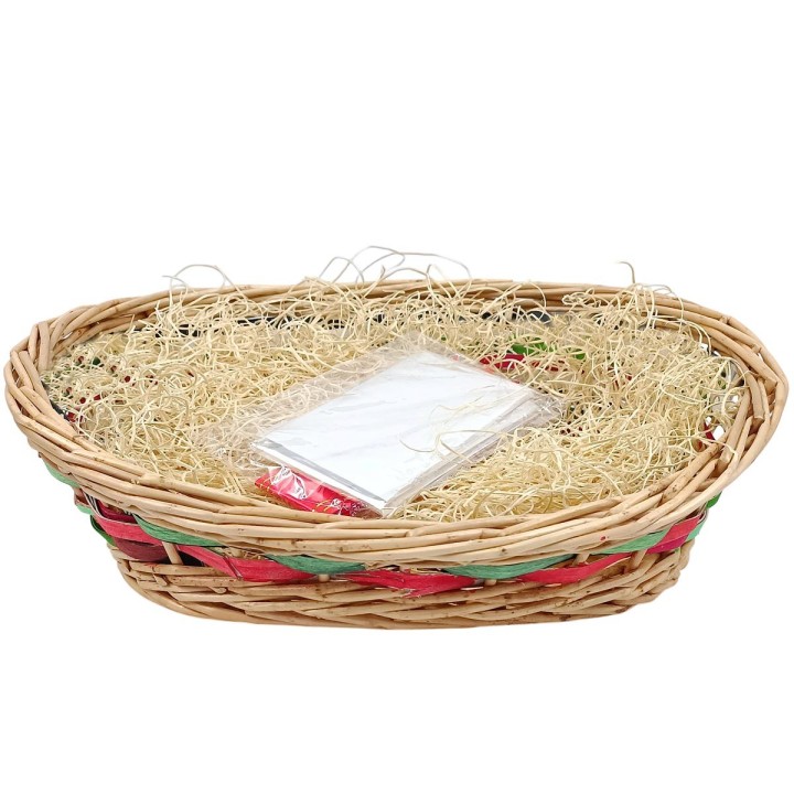 Oval wicker basket in red and green with kit cm 41x35x15h
