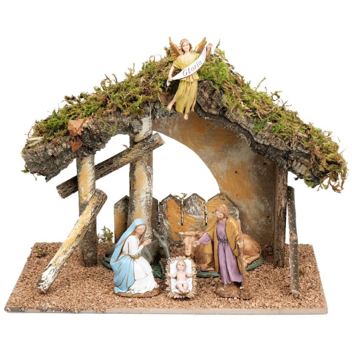 Capanna con staccionata completa di statue Landi cm 31,5x17x23 h