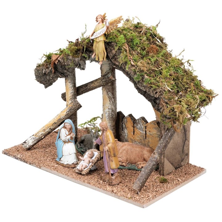 Hut with fence complete with Landi statues cm 31.5x17x23 h