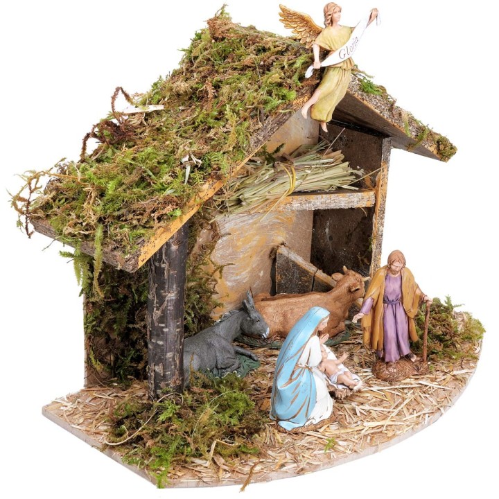 Capanna con fieno completa di statue Landi cm 32x18x23 h