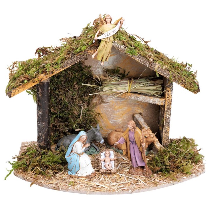 Capanna con fieno completa di statue Landi cm 32x18x23 h
