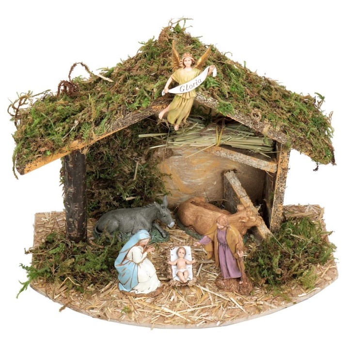 Hut with hay complete with Landi statues cm 32x18x23 h
